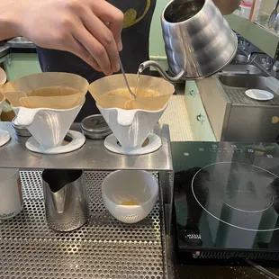 The rotating menu of four pour over coffees changes daily.