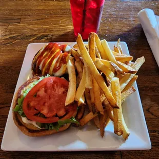 The All-American burger with the hand cut fries!!!