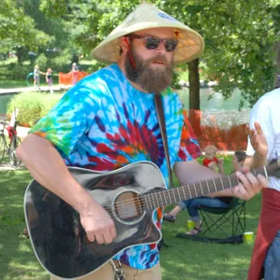 Singing about free hugs.