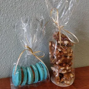 Holiday edition homemade sweets. Delicious caramel coconut macaroons &amp; peanut brittle .