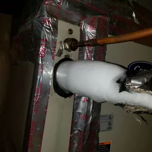 Evap coil froze solid ice working it's way to the outside unit