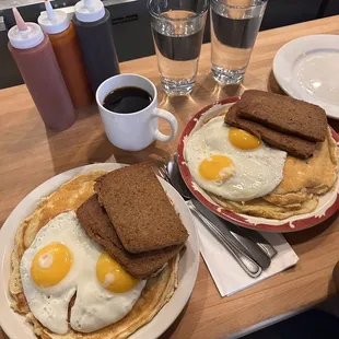 2-2-2 pancakes, sunny side up, scrapple