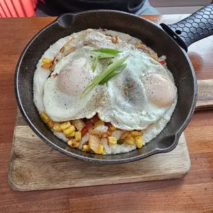 fried eggs in a skillet