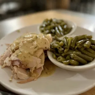 Roasted turkey with stuffing and double green beans
