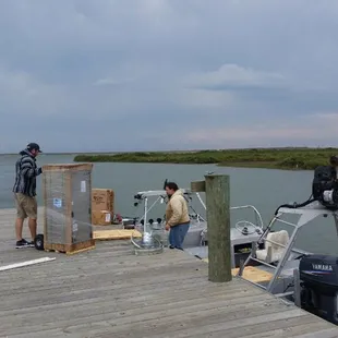 Pete and Connor getting equipment to the light house.