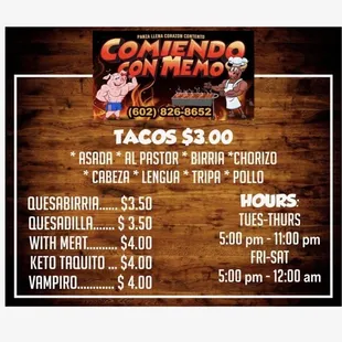 Menu. It is missing their short ribs and the aguas frescas.