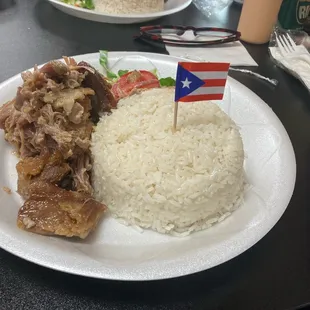 Pernil (pork) and Puerto Rican white rice