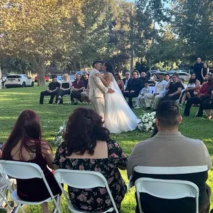 Down on the grassy area where we got married.