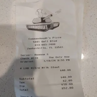 a receipt for a burger