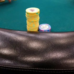a poker table with chips on it