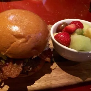 Arena burger and fruit cup