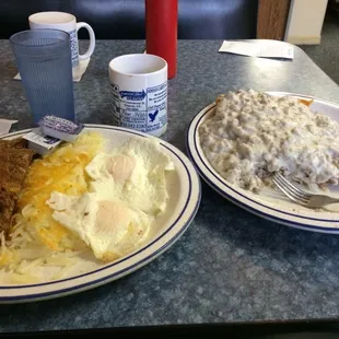 Chicken fried steak and eggs.