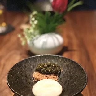 Kaluga caviar with taro root &amp; palm sugar