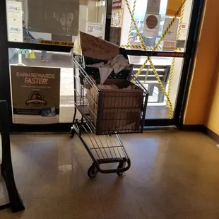 Main door entrance has been broken for months.
