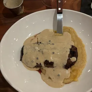 Steak special with accommodation of whipped potatoes instead of fries