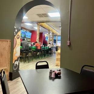 Separate dining area and away from the bar.