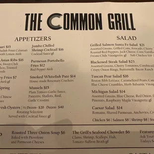 Appetizers, soups, salads