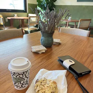 Almond croissant and lavender latte