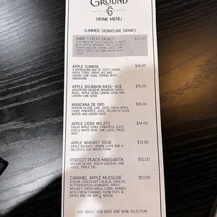 Drink menu