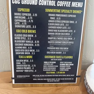 Drink menu
