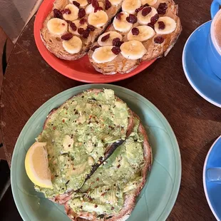 Avocado toast and peanut butter toast