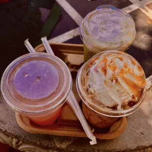 Tropical Lemonade, Salted Pistachio Latte, Orange Cream Matcha