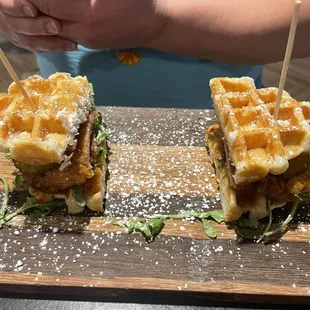 Chicken and waffle sliders.