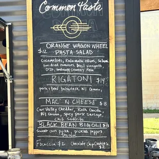 a menu on a blackboard