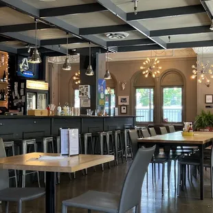tables and chairs in a restaurant