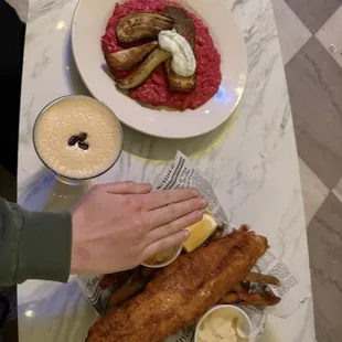 Salmon &amp; Beet Risotto, Detroit Fish &amp; Chips
