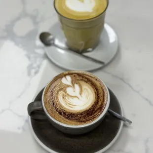 a cappuccino and a latte