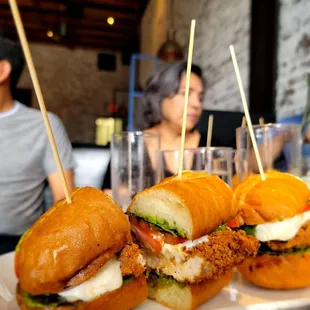 Burrata caprese sandwich with spicy crispy chicken