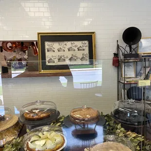 a variety of pies on display