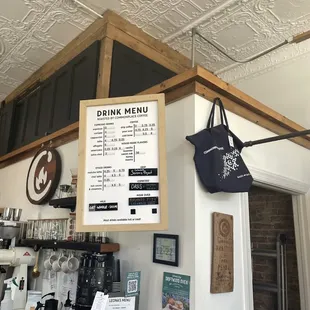 a menu hanging from the ceiling