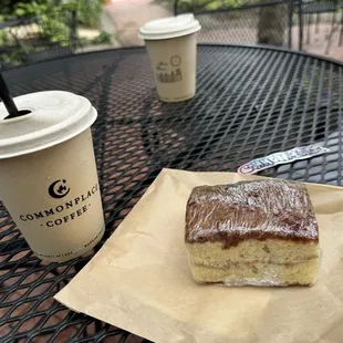 Cold coffee, coffee cake and our sticker.