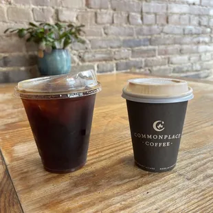 Small cold brew and small hot latte