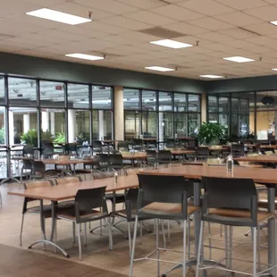 tables and chairs in a cafeteria