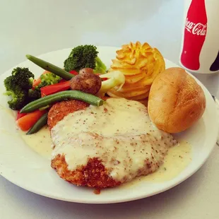 Pecan Crusted Chicken, Duchess Potatoes, and Veggies