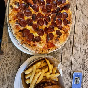 Pizza and Nashville chicken sandwich