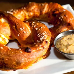 Buttery soft pretzel, Wisconsin cheddar, Virtue cider mustard