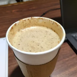 White mocha latte with spiced caramel and cinnamon