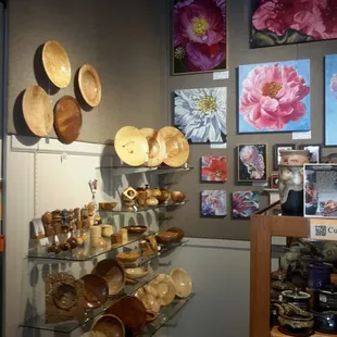 Turned wood by Juergen Schleicher, oil paintings by Jean Cuchiaro