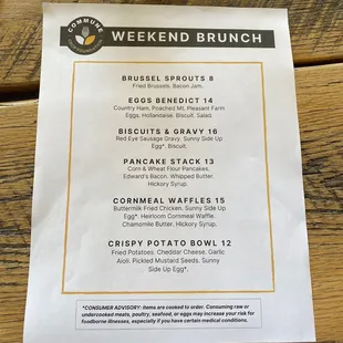 Weekend Brunch Menu