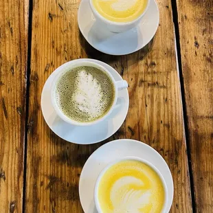 Gold milk lattes and yaupon matcha latte