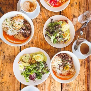 Brisket Bowl, Biscuit Egg Benedict with Chicken Sausage, crab cake Benedict and strawberry crepes!!!