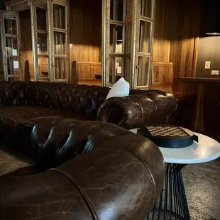 leather couch and side table