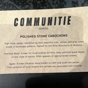 They have these info cards on their big crystals display, so you can be an informed consumer on your crystal selections yesssahh