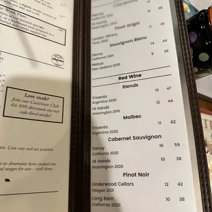 Wine menu