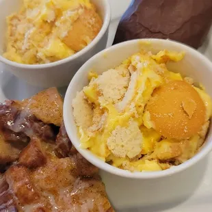 Dessert sampler. Banana pudding, bread pudding and chocolate cake.