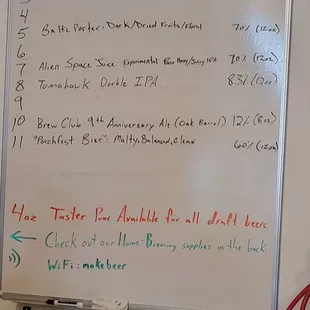 Beer menu